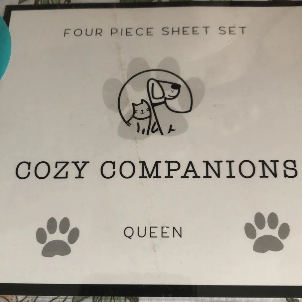 Cozy Companions Cat and Plants Print Sheet Set - QUEEN